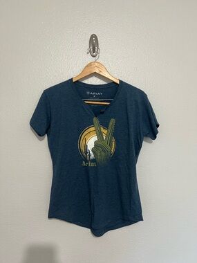 Ariat Women's Navy Short-Sleeve V-Neck Tee with Cactus Graphic